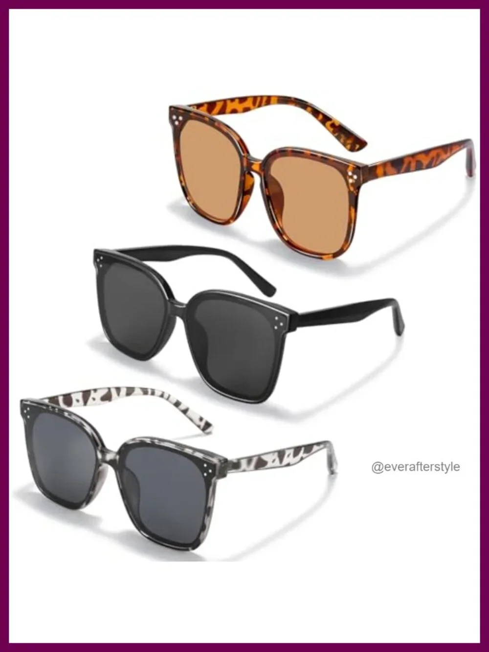Vintage Oversized Square Sunglasses 3 Pack UV Protection PC/TAC
